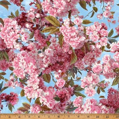 Hoffman California - Sakura Blooms - Pink Blossoms, Blue