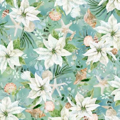 Hoffman California - Seas & Greetings - White Poinsettia, Aquamarine