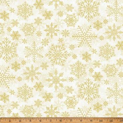 Hoffman California - Winter's Eve - Packed Snowflakes, Papyrus/Gold