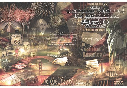 Hoffman Fabrics - Freedom Ring - 42.5' x 29' Americana Collage Panel, Sepia