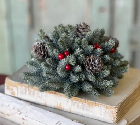 Icy Mini Pine w/ Berry Half Sphere | 7'