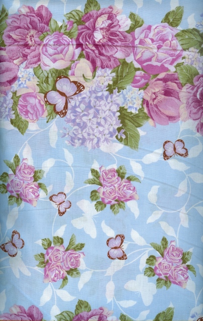 In The Beginning - Spring Garden - Roses with Border Print, Light Blue