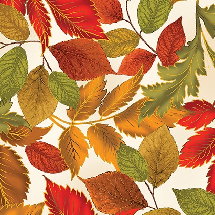 Kanvas Studio - Autumn Comfort Flannel - Falling Leaves, Cream