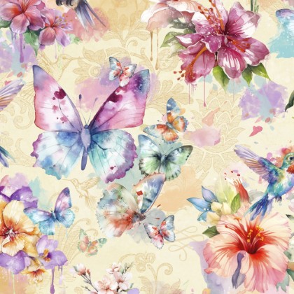 Lumin Fabrics - Flight of Fancy - Hummingbirds Flowers Butterflies, Multi