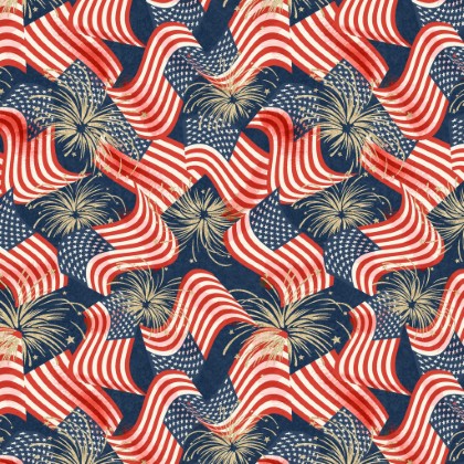 Lumin Fabrics - Stripes and Stars - Flags & Fireworks, Navy