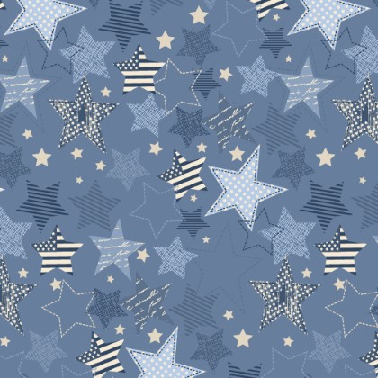 Lumin Fabrics - Stripes and Stars - Large Stars, Blue Tonal