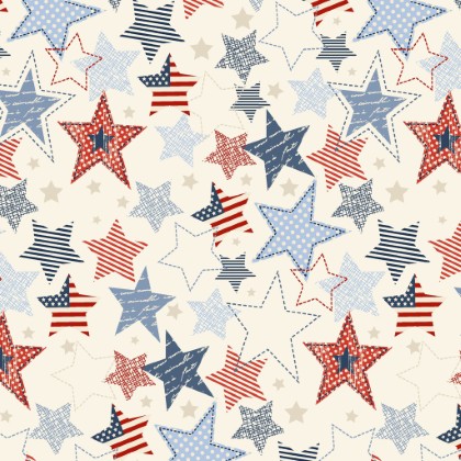 Lumin Fabrics - Stripes and Stars - Large Stars, Cream