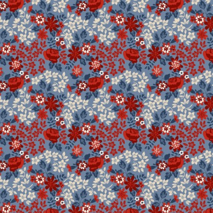 Lumin Fabrics - Stripes and Stars - Rose Floral, Blue