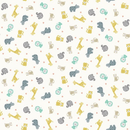 Makower - Baby Safari - Scattered, White