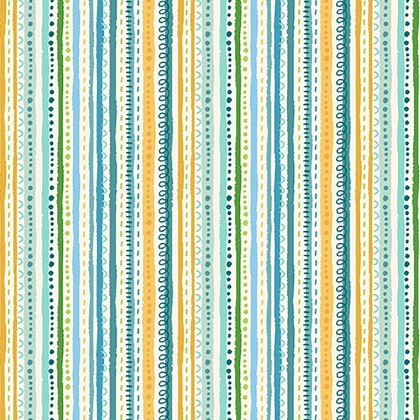 Makower - In The Jungle - Doodle Stripe, Blue