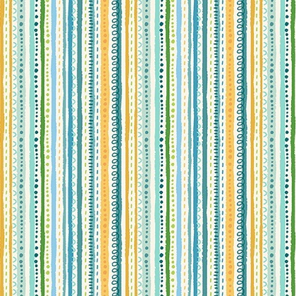 Makower - In The Jungle - Doodle Stripe, Blue