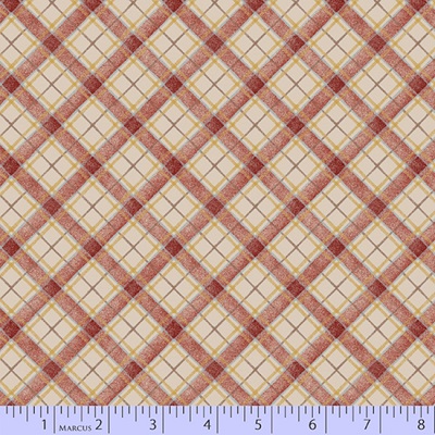Marcus Fabric - Paisley Palette - Red Diagonal Plaid, Cream