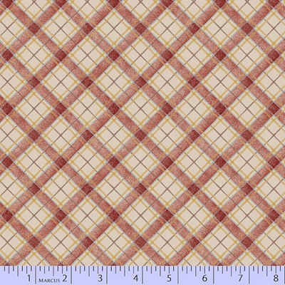 Marcus Fabric - Paisley Palette - Red Diagonal Plaid, Cream