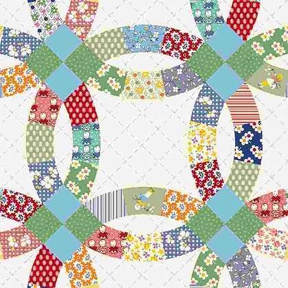 Marcus Fabrics - Aunt Grace Simply Charming - Wedding Ring Cheater Quilt, Multi