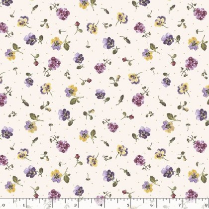 Marcus Fabrics - Dandy Pansies - Tossed Pansies, Cream