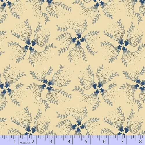 Marcus Fabrics - Mood In Blue - Twirling Vine, Cream