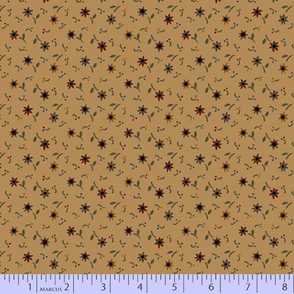 Marcus Fabrics - Primitive Traditions - Flower with Stem, Tan