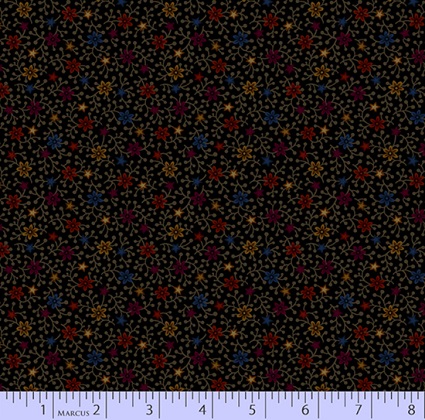 Marcus Fabrics - Primitive Traditions - Vines & Flowers, Black