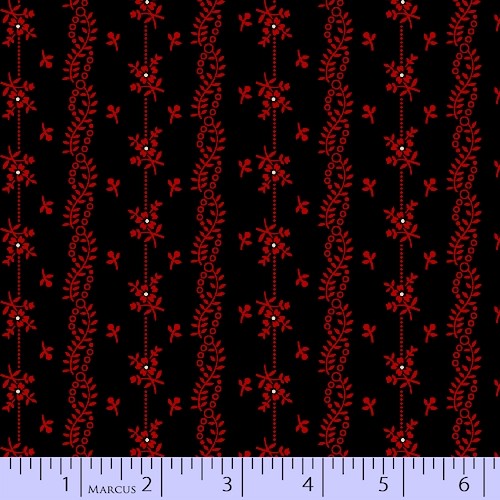Marcus Fabrics - Scarlet Evening - Red Floral Stripe, Black