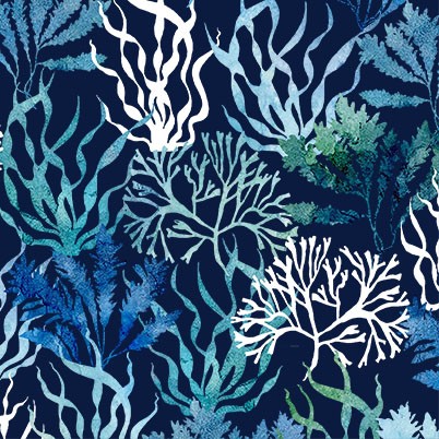 Michael Miller - Fanciful Sea Life - Twirling Seaweed, Navy