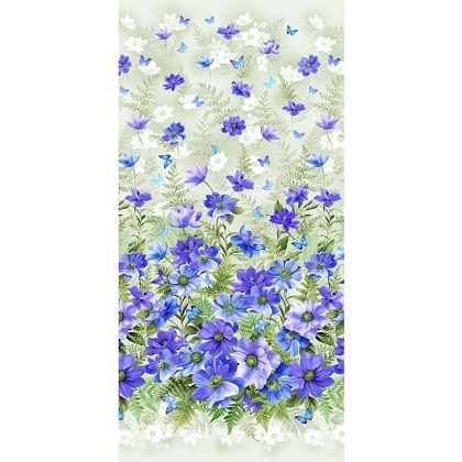 Michael Miller - Floral Fantasy - Floral Garden Border, Blue