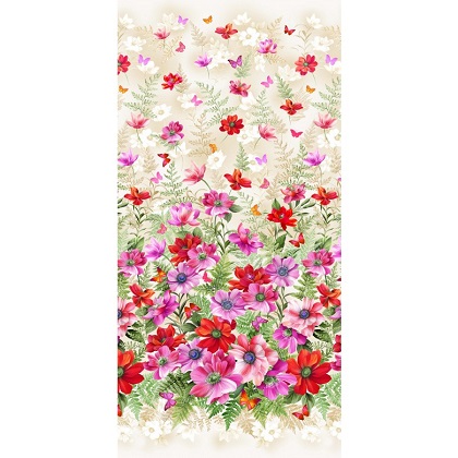 Michael Miller - Floral Fantasy - Floral Garden Border, Red