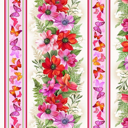Michael Miller - Floral Fantasy - Floral Garden Stripe, Red