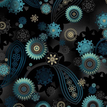 Michael Miller - Magnificent Peacock - Dancing Paisley, Black