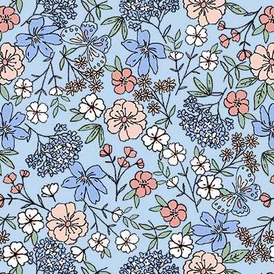 Michael Miller - Petite Garden - Spring Flower, Blue