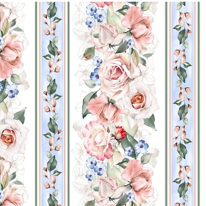 Michael Miller - Rosy - Romantic Roses Stripe, Bright/White