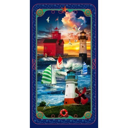 Michael Miller - Starlit Towers - 24' Cliffside Lantern Panel, Navy