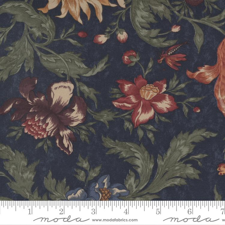 Moda - Daffodils And Dragonflies - Large Floral, Navy