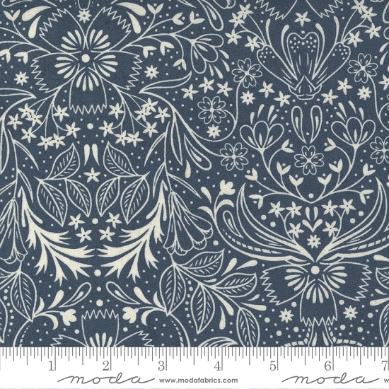 Moda - Decorum - Floral Damask, Dark Blue