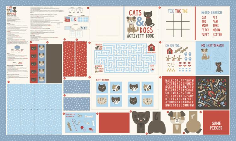 Moda - Dog Daze - 36' x 60' Cat & Dog Activity Book Panel, Multi