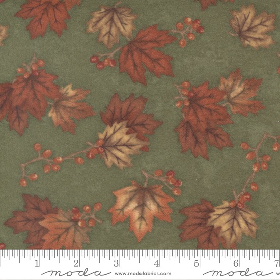 Moda - Fall Melody Flannel - Leaves and Berries, Olive