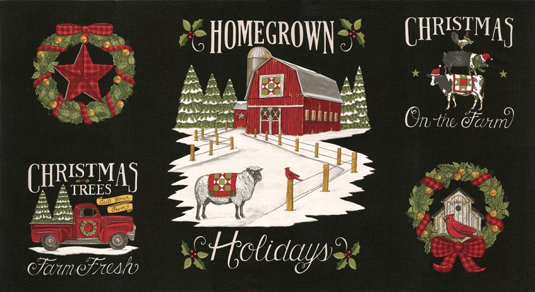 Moda - Homegrown Holidays - 24' Farm Panel, Farm Black