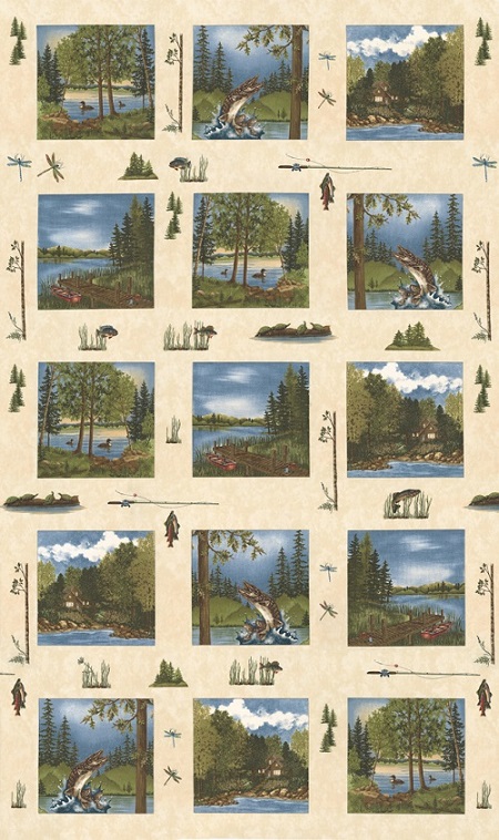 Moda - Lake Views - 24' Panel of 15 Scenic Blocks, Ecru