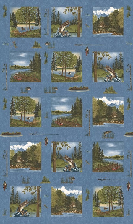 Moda - Lake Views - 24' Panel of 15 Scenic Blocks, Sky Blue