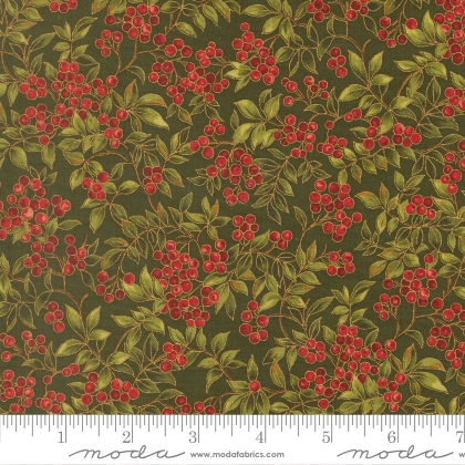Moda - Merry Manor Metallic - Hollyberry, Evergreen