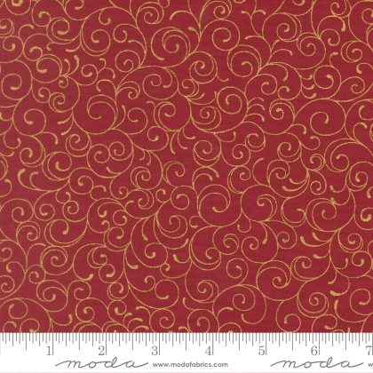 Moda - Merry Manor Metallic - Swirl Blenders, Crimson