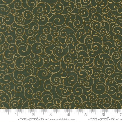Moda - Merry Manor Metallic - Swirl Blenders, Evergreen