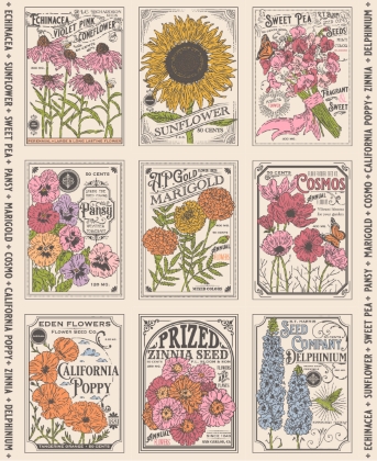 Moda - My Secret Garden - 36' Vintage Seed Packet Panel
