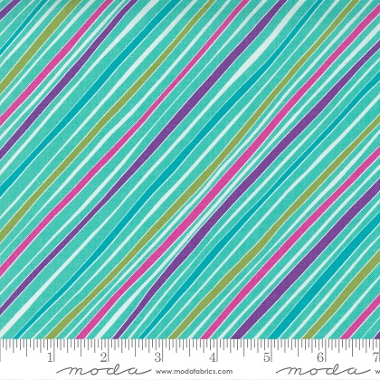 Moda - Petal Power - Bias Stripe, Awesome Aqua