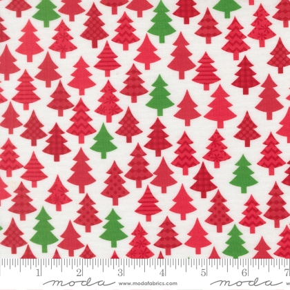 Moda - Snow Time - Christmas Trees, Poinsettia Red
