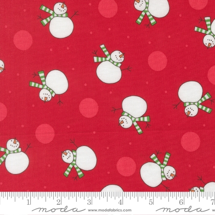 Moda - Snow Time - Tossed Snowman, Poinsettia Red
