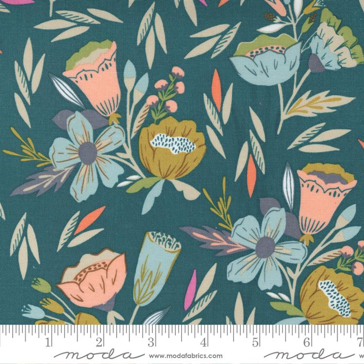 Moda - Songbook...A New Page - Large Floral, Dark Teal