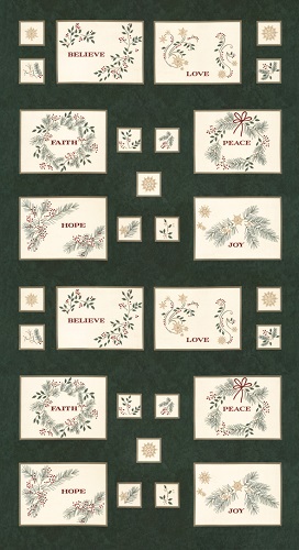 Moda - Warm Winter Wishes - 24' Snowflake Pine Berry Panel, Spruce Green