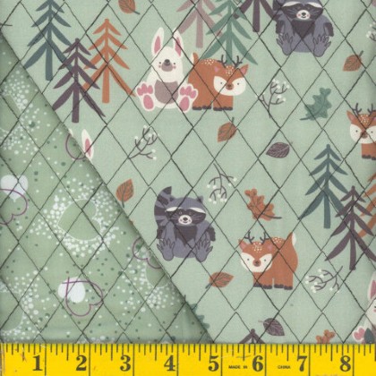 Mook - Quilted Fabric - Forest Buddies/Hearts, Green/Sage