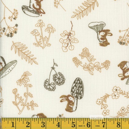 Mook Fabrics - 54' Double Gauze - Bunnies & Mushrooms, Cream