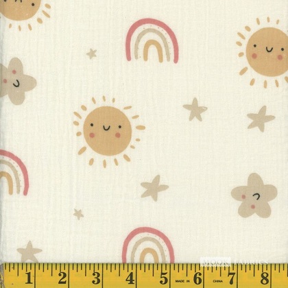 Mook Fabrics - 54' Double Gauze - Sun & Rainbows, Cream